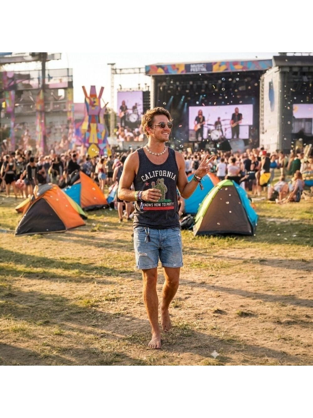 Riot Society California Knows How to Party Gray Tank Top, Medium